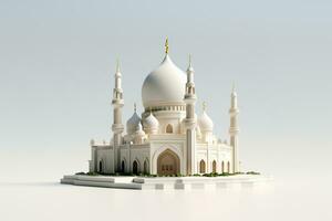 3d rendering of a white mosque with a golden dome photo