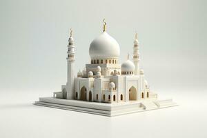 3d rendering of a white mosque with a golden dome photo