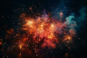 fireworks over the water in the night sky photo