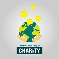 International Day of Charity Greetings with illustration of donate on earth vector