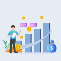 Investing in the Stock Market. People trading stock online vector