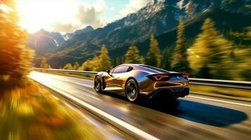 sports car on the road with motion blur photo