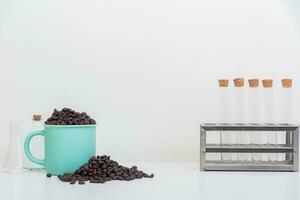 Coffee cup full of coffee beans Realistic coffee beans in Mild green cup isolated on white background photo