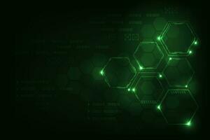 Vector abstract technology hexagonal frame modern futuristic green light background.