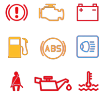 Auto Instrumententafel Symbol Satz. Fahrzeug Bedienung und Warnung Symbol Zeichen Sammlung. Vektor Illustration Bild, generativ ai png