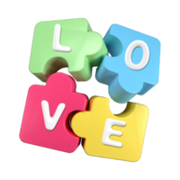 Puzzle mit Liebe Wörter, bunt, transparent Hintergrund, generativ ai png