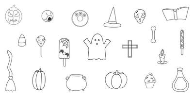 halloween pumpkin sweets bones line element set vector