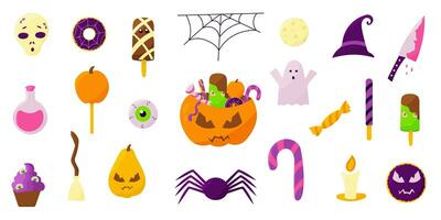 halloween pumpkin sweets skull bones set elements photo