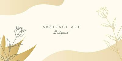 Luxury minimal style abstract art background vector with golden line art flower and botanical leaves, Organic shapes, Watercolor. Vector background for banner, poster, Web and packaging.