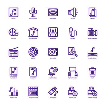 música y multimedia icono paquete para tu sitio web, móvil, presentación, y logo diseño. música y multimedia icono básico línea degradado diseño. vector gráficos ilustración y editable ataque.