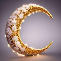 Beautiful crystal crescent moon with flowers photo