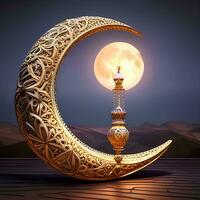 Beautiful crystal crescent moon with lantern photo