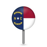 Map pointer with flag of North Carolina. Vector illustration.