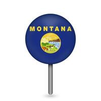 Map pointer with flag of Montana. Vector illustration.