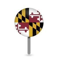 Map pointer with flag of Maryland. Vector illustration.