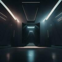 futuristic exhibition hall design in the dark illustration photo