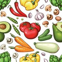 Colorful Seamless Pattern with fresh vegetables Food Pattern Background vector