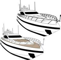 Yacht vector, Boat vector, Fishing boat vector line art illustration and one color.