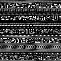 Egyptian imaginary theme monochrome black white vector line seamless pattern. Can be used like border on black background