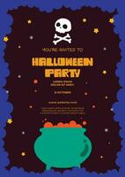 flat design vector cute happy halloween invitation card template illustration