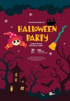 flat design vector cute happy halloween invitation card template illustration