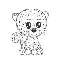 linda leopardo sentado dibujos animados estilo para colorante vector