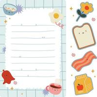 flat design vector cute colorful breakfast notes planner journal element design