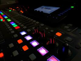 Professional music console in the night club background photo