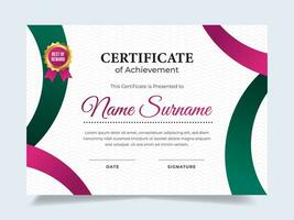 Modern gradient certificate template with badge. Suitable for achievement, rewards diploma and employee vector