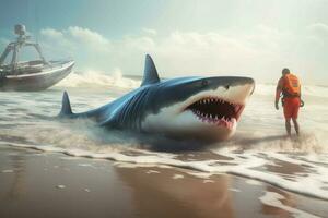 rescate tiburón playa océano. generar ai foto