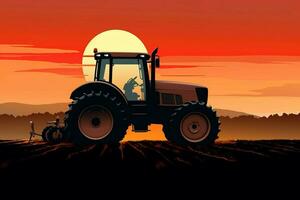 Tractor sunset art. Generate Ai photo