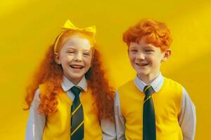 Redhair cute schoolchildren. Generate Ai photo