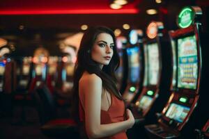 Woman casino collage. Generate Ai photo