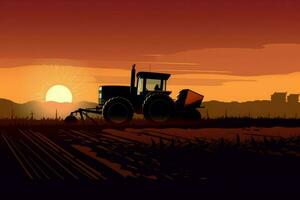 Tractor sunset. Generate Ai photo