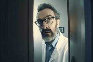 Doctor hiding door. Generate Ai photo