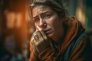 Woman crying. Generate Ai photo