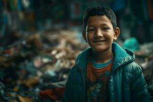 Street boy happy dirty. Generate Ai photo