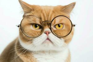 Cat wearing glasses serious. Generate Ai photo