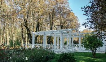 Gazebo in a beautiful public garden park concept photo. photo