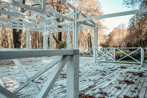 View of the wooden gazebo house in park concept photo. photo