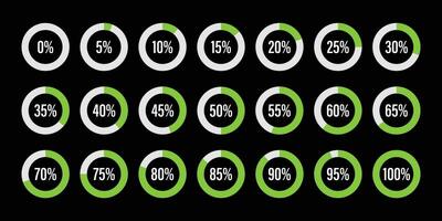 Set of circle percentage diagrams from 0 to 100, infographic indicator with green vector