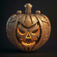 3D carved gothic Halloween pumpkin jack o lantern with evil eyes and face photo