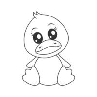 linda Pato muñeca sentado solo dibujos animados estilo para colorante vector
