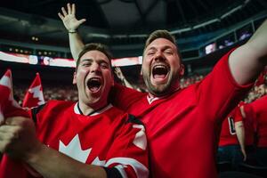 canadiense fútbol americano aficionados celebrando un victoria foto