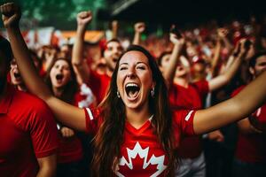 canadiense fútbol americano aficionados celebrando un victoria foto