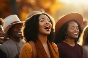 Group of Christian gospel singers outdoors in praise of Lord Jesus Christ photo