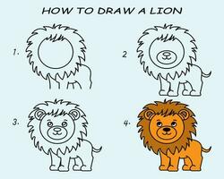 paso por paso a dibujar un león. dibujo tutorial un león. dibujo lección para niños. vector ilustración