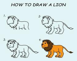 paso por paso a dibujar un león. dibujo tutorial un león. dibujo lección para niños. vector ilustración