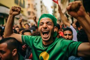 Moroccan football fans celebrating a victory photo