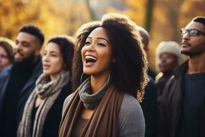 Group of Christian gospel singers outdoors in praise photo